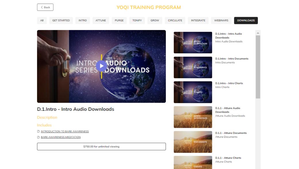 Yoqi Training Program screen